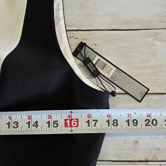 Tahari Colorblock Stretch Ponte Dress NEW 6 Structured Career Classic Black Whit - Picture 5 of 10